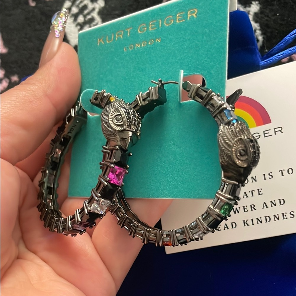Kurt Geiger Black Hoop Earrings with Colorful Stones